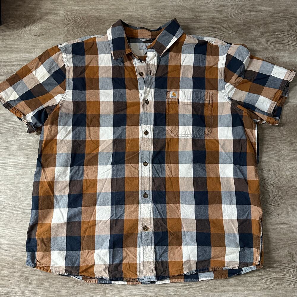 Carhartt 2xl relaxed fit mens button down casual buffalo check plaid shirt
